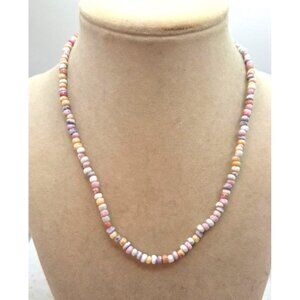 Pastel Colored Glass Beaded Necklace With Vintage Silver Tone Slide Clasp